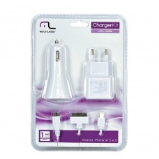 CARREGADOR 3 EM 1 BRANCO CHARGER KIT CB068 MULTILASER CARREGADOR 3 EM 1 BRANCO CHARGER KIT CB068 MULTILASER